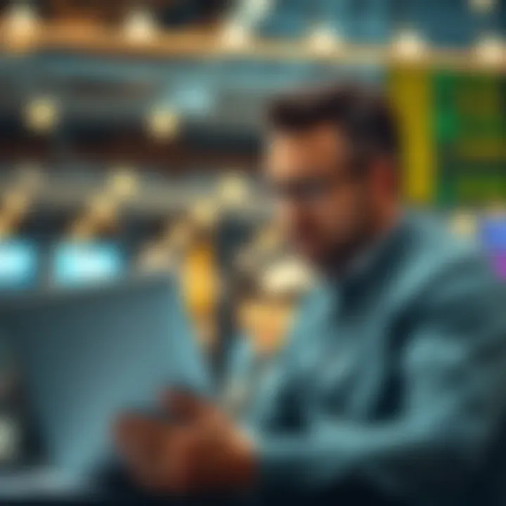 Investor and Market Trends Analysis Investor analyzing market trends with a laptop