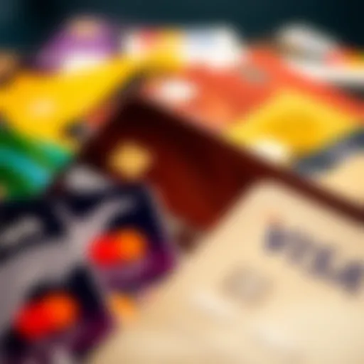 A close-up view of various credit cards showcasing their designs.