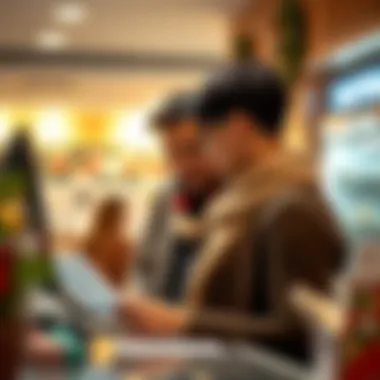 Close-up of a bank teller assisting a customer with account options