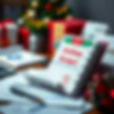 Holiday-themed budget planner on a desk with financial documents