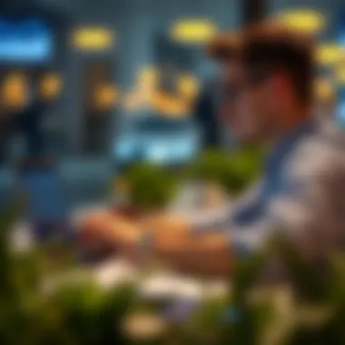 Market Trends Analysis on Laptop Illustration of a user analyzing market trends on a laptop