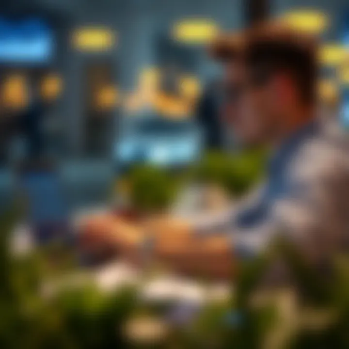 Market Trends Analysis on Laptop Illustration of a user analyzing market trends on a laptop