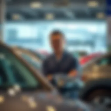 Exploring Vehicle Options at a Dealership A confident individual examining vehicle options at a dealership