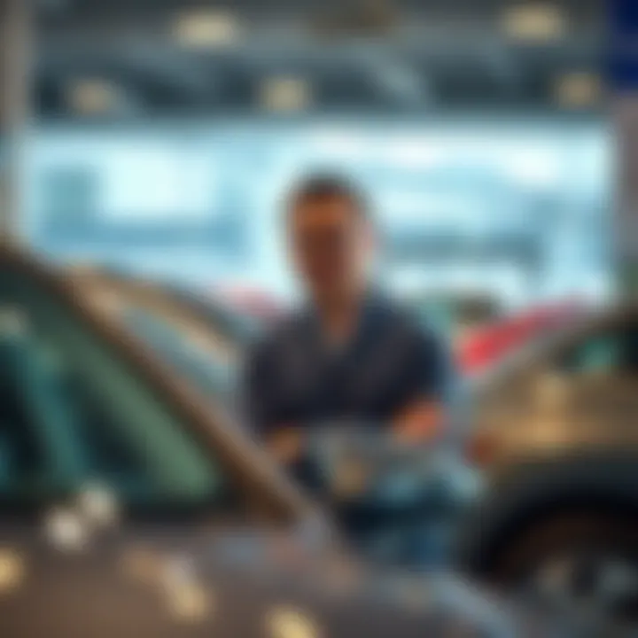 Exploring Vehicle Options at a Dealership A confident individual examining vehicle options at a dealership