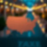Illustration showcasing the map of the United States highlighting states with low business tax rates