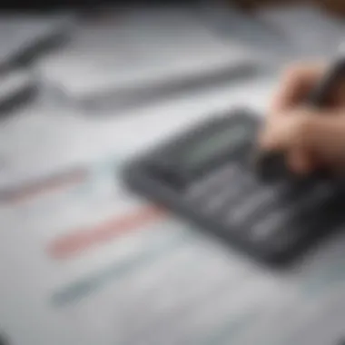 A person analyzing a financial statement with a calculator.