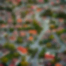 Aerial view of diverse neighborhoods showcasing potential locations for investment
