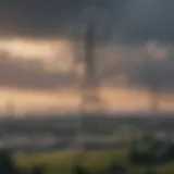 Aerial view of cell towers on a landscape