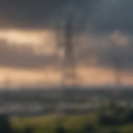 Aerial view of cell towers on a landscape