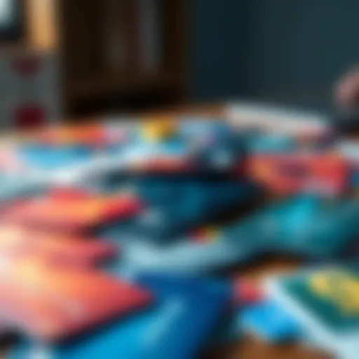 An array of colorful prepaid credit cards spread out on a table