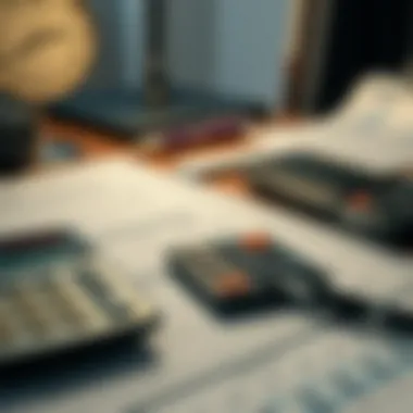Calculating Tax Obligations Calculator and tax forms on a desk