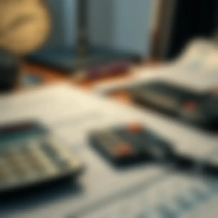 Calculating Tax Obligations Calculator and tax forms on a desk
