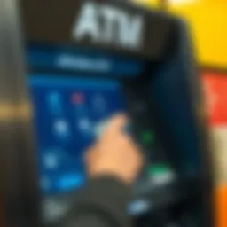 A modern ATM interface displaying various banking options